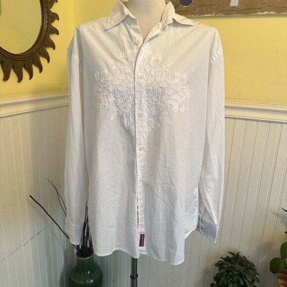 Hilfiger Red Label Medium White Button Down Shirt Textured - Picture 1 of 6